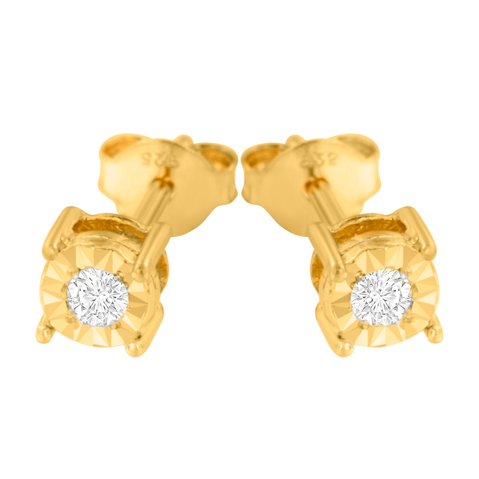 10K Yellow Gold Plated .925 Sterling Silver 1/10 Cttw Round Brilliant-Cut Diamond Miracle-Set Stud Earrings (J-K Color, I3 Clarity)