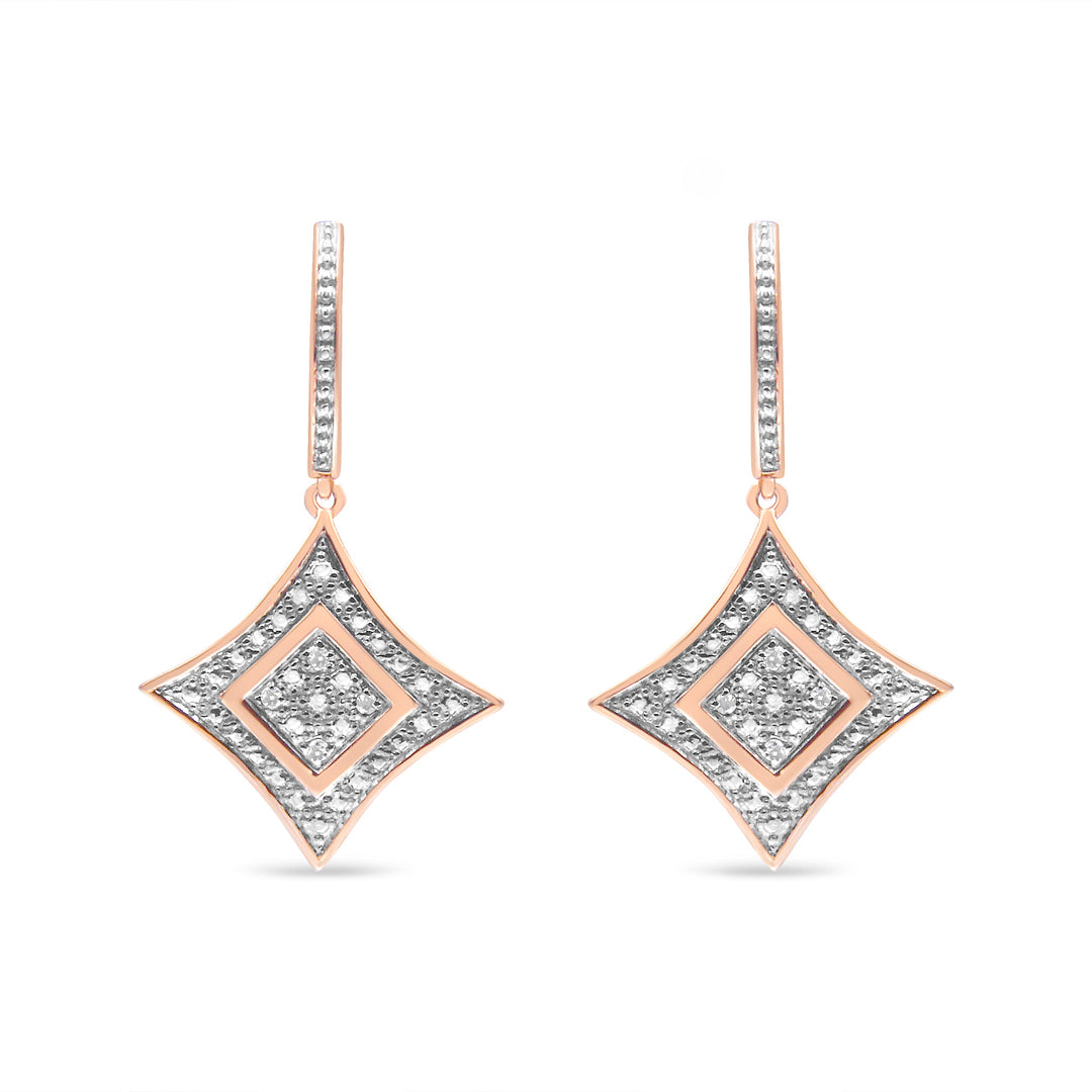 10K Rose Gold Plated Sterling Silver Round Cut Diamond Cushion Dangle Earrings (0.04 cttw, H-I Color, I2-I3 Clarity)