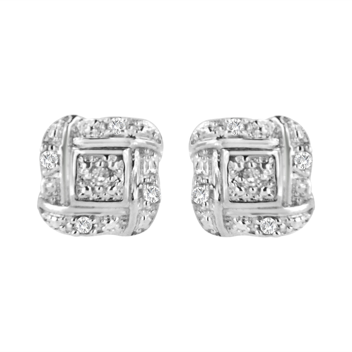 .925 Sterling Silver Round-Cut Diamond Accent Swirl Square Knot Stud Earrings (H-I Color, I2-I3 Clarity)