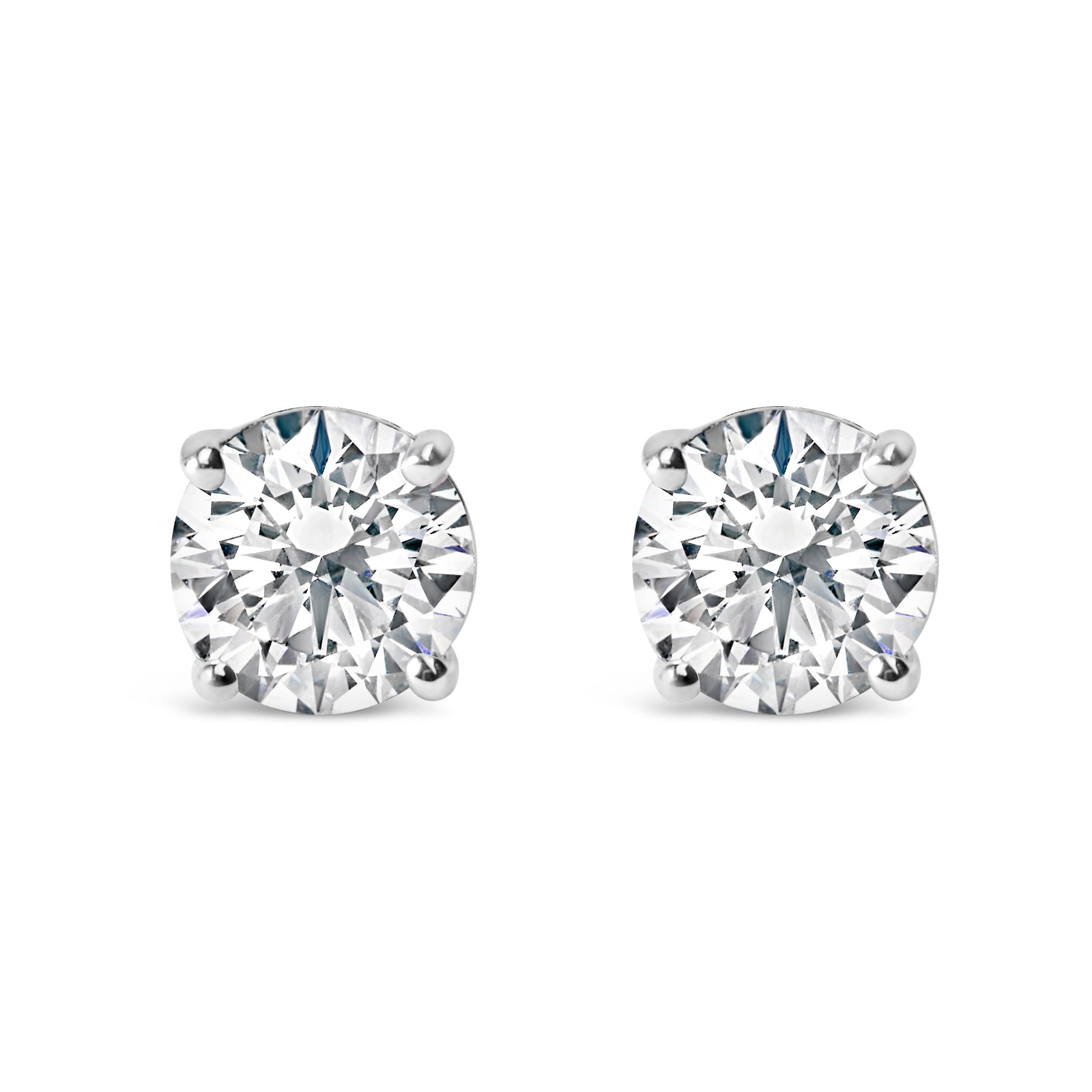 Pendientes solitario de oro blanco de 14K con diamantes redondos de 1 1/2 quilates en total con parte posterior de rosca, certificados por IGI (color G-H, claridad I1-I2)