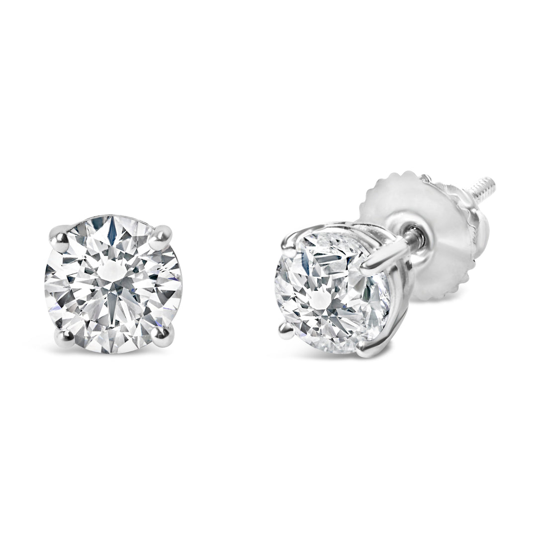 Pendientes de solitario con diamantes cultivados en laboratorio de 1 1/2 quilates de oro blanco de 14K con certificación IGI y cierres de rosca (Color H-I, Claridad VS1-VS2)