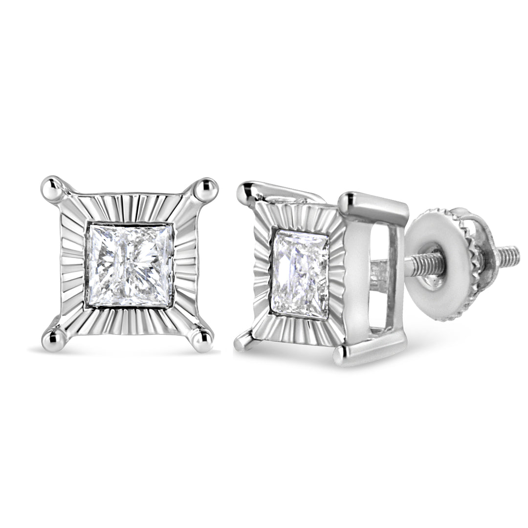 .925 Sterling Silver 1.0 Cttw Miracle Set Princess-cut Diamond Solitaire Stud Earrings (H-I Color, I2-I3 Clarity)