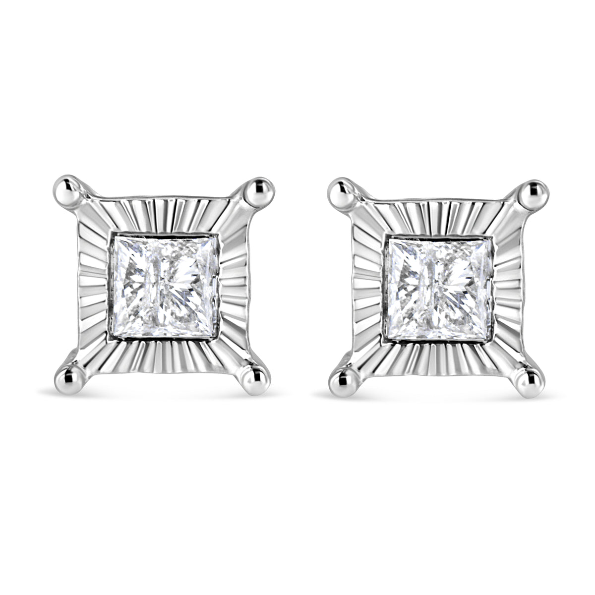 Pendientes de tuerca solitarios de plata de ley .925 con diamante de 1,0 Cttw talla princesa engaste ilusión (color H-I, claridad I2-I3)