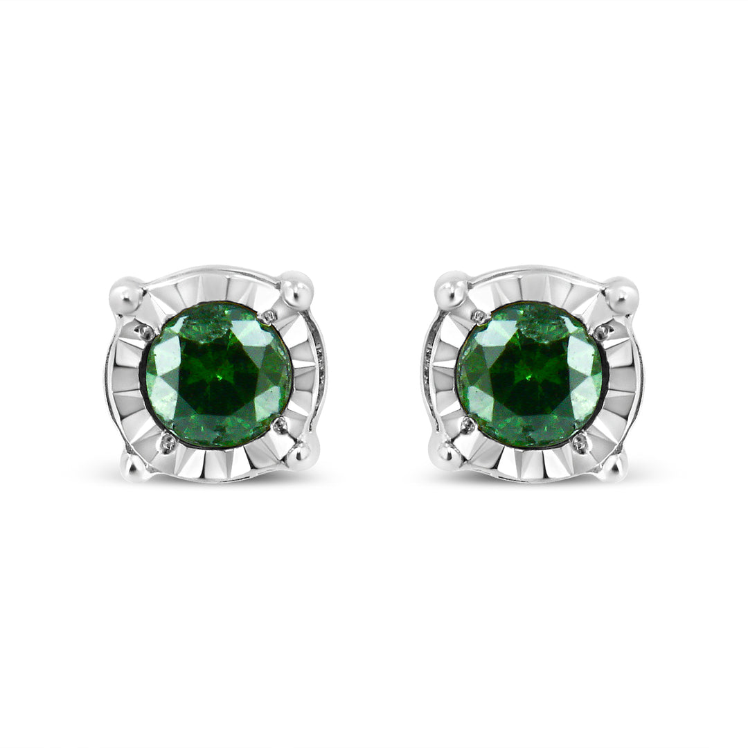 Sterling Silver Rose Cut Treated Green Diamond Solitaire Stud Earrings (0.25 cttw, Green Color, I2-I3 Clarity)