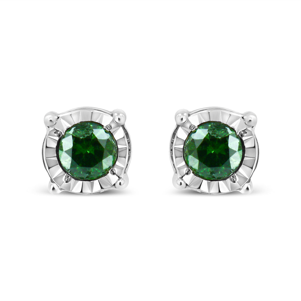 Pendientes solitarios de plata de ley con diamantes verdes tratados talla rosa (0,25 ct. peso total, color verde, claridad I2-I3)