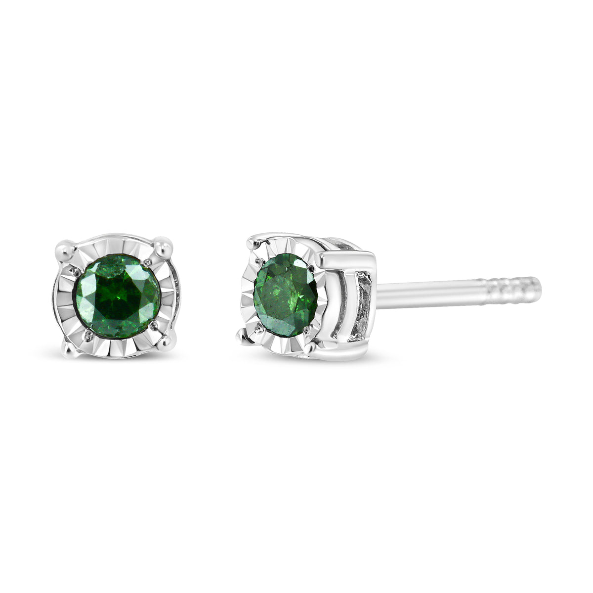 Pendientes solitarios de plata de ley con diamantes verdes tratados talla rosa (0,25 ct. peso total, color verde, claridad I2-I3)