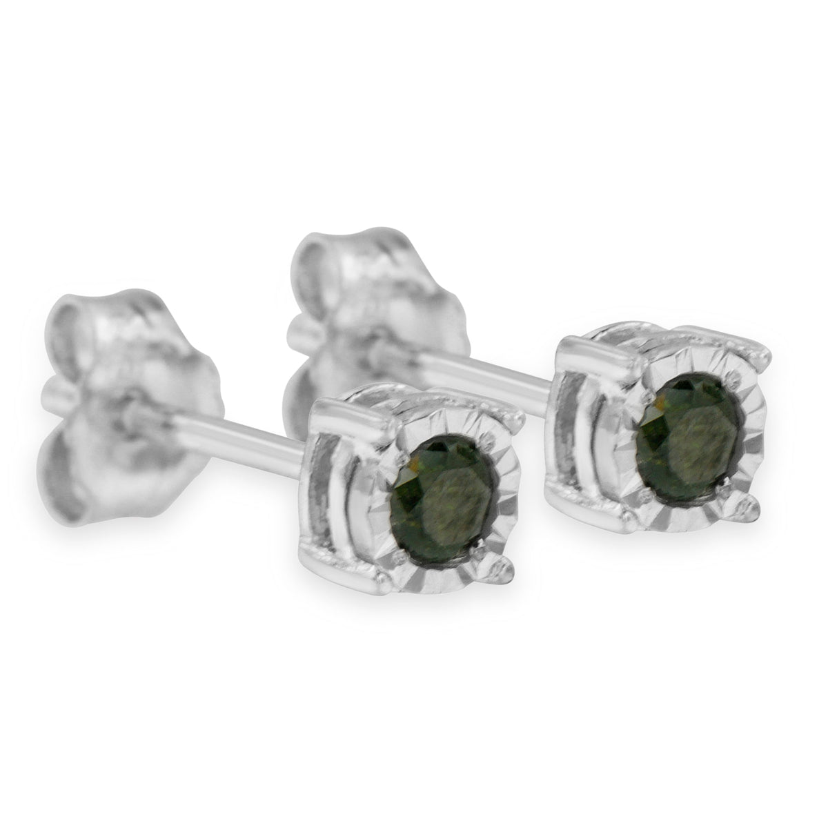 Pendientes solitarios de plata de ley con diamantes verdes tratados talla rosa (0,25 ct. peso total, color verde, claridad I2-I3)