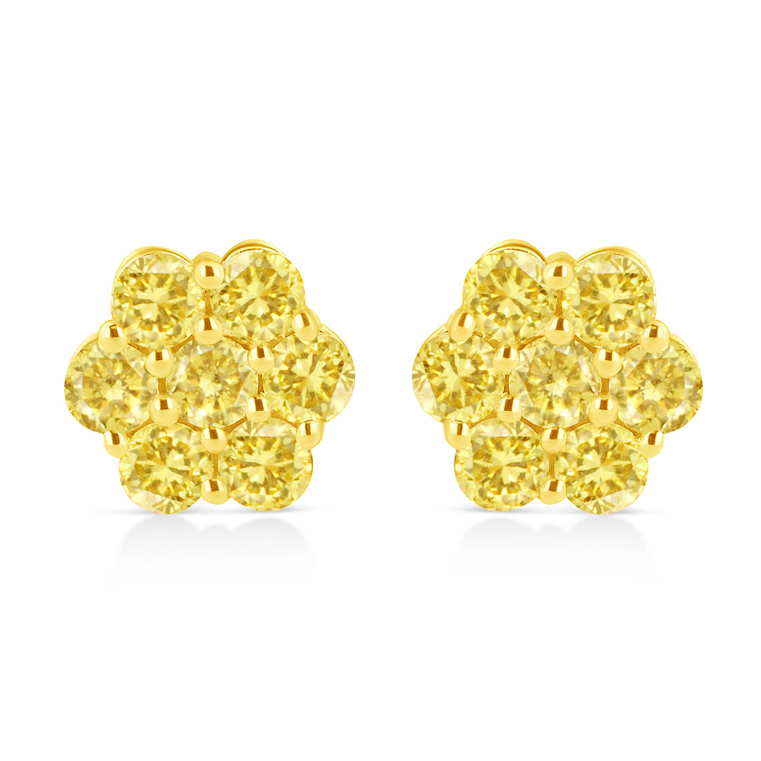 Pendientes de plata de ley 925 con diseño floral y diamantes amarillos tratados de 1/4 TCW (color amarillo, claridad I1-I2)