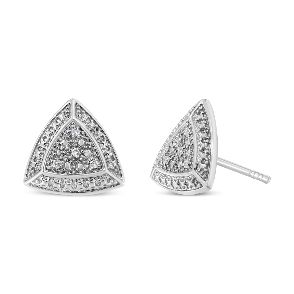 Aretes de plata esterlina .925 con diseño de trillones de 4 piedras con halo y acento de diamantes (Color H-I, Claridad I2-I3)