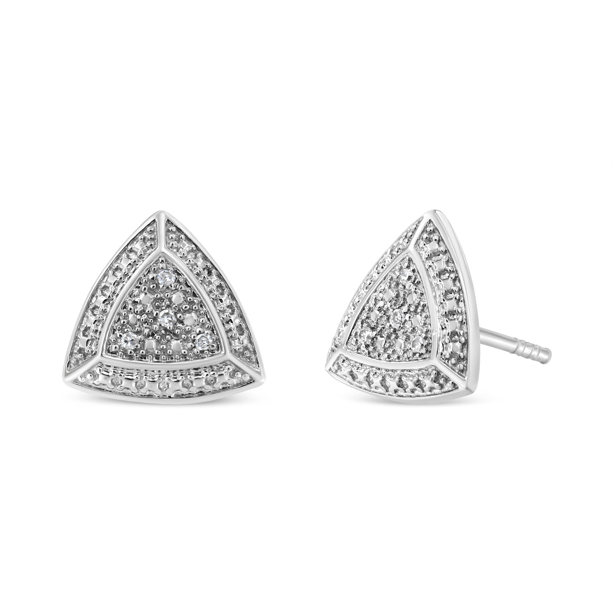 Aretes de plata esterlina .925 con diseño de trillones de 4 piedras con halo y acento de diamantes (Color H-I, Claridad I2-I3)