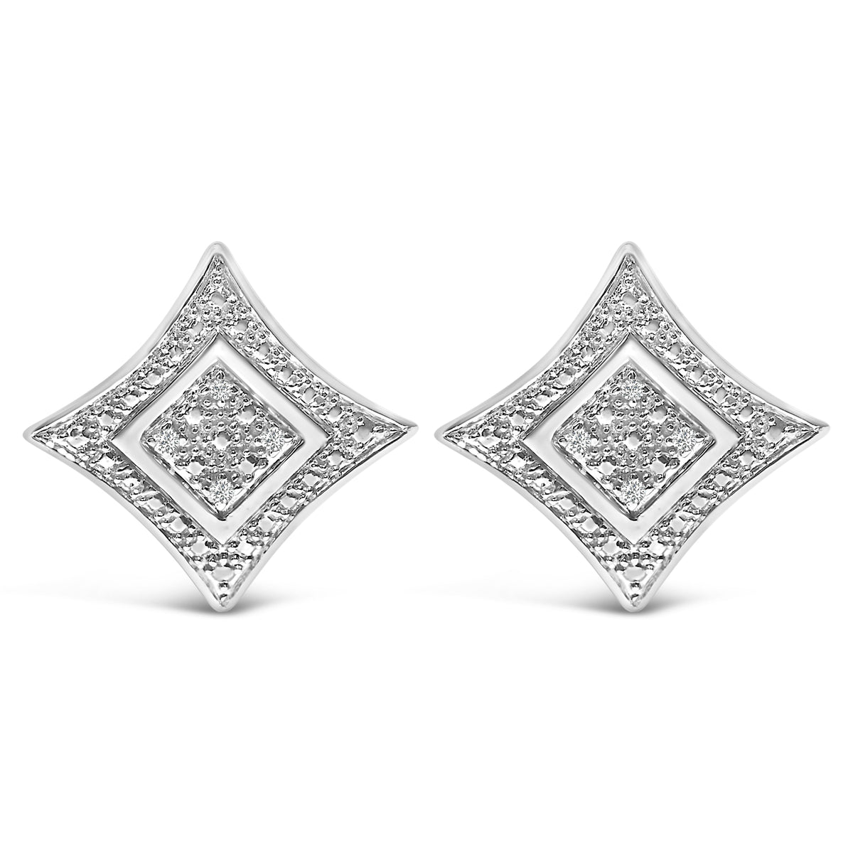 Pendientes con acento de diamante de plata de ley .925 con 4 piedras en forma de estrella de cuatro puntas con halo (Color H-I, Claridad I2-I3)