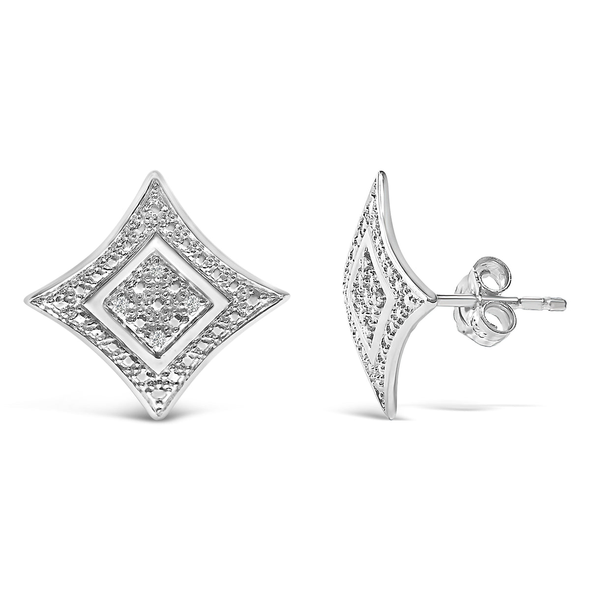 Pendientes con acento de diamante de plata de ley .925 con 4 piedras en forma de estrella de cuatro puntas con halo (Color H-I, Claridad I2-I3)