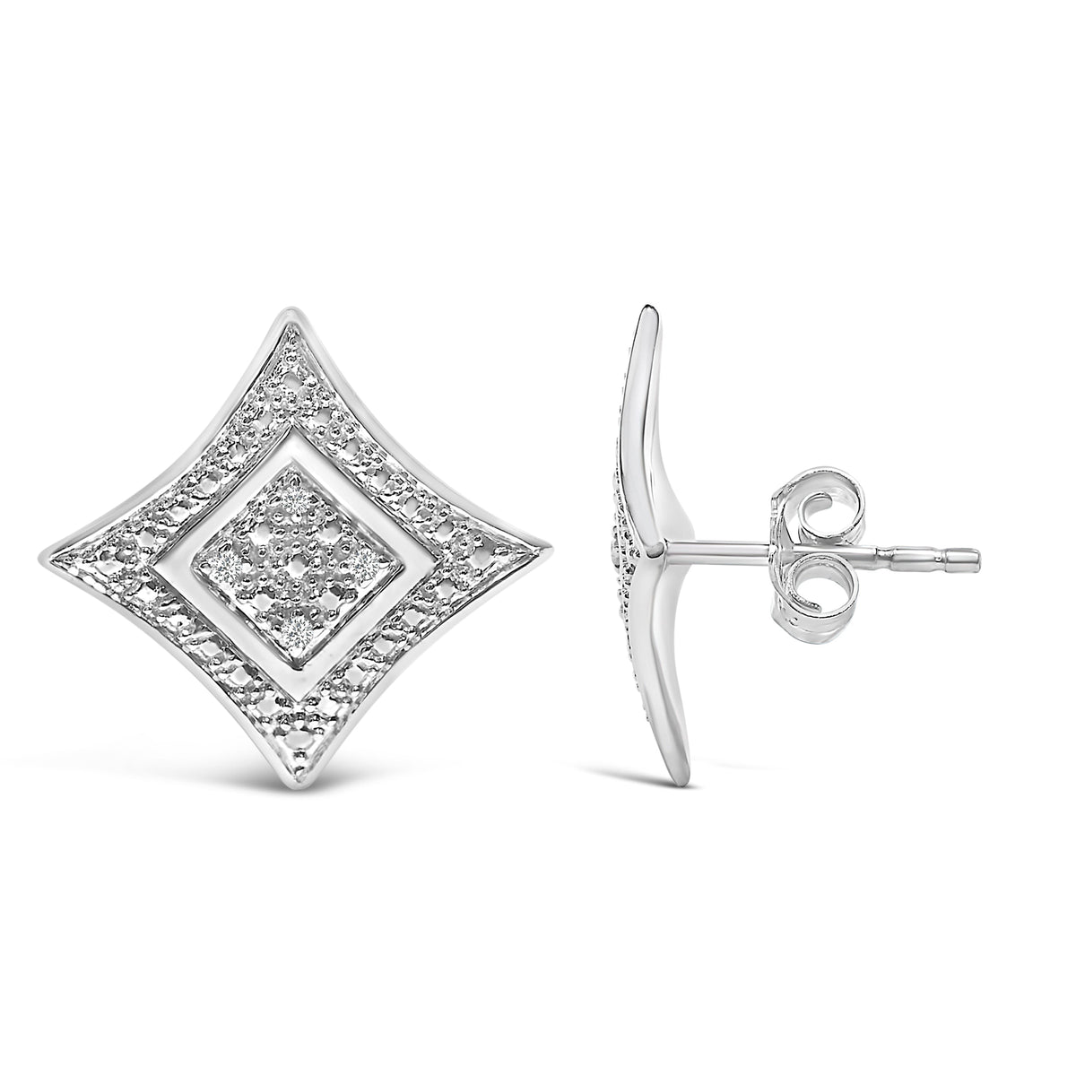 Pendientes con acento de diamante de plata de ley .925 con 4 piedras en forma de estrella de cuatro puntas con halo (Color H-I, Claridad I2-I3)