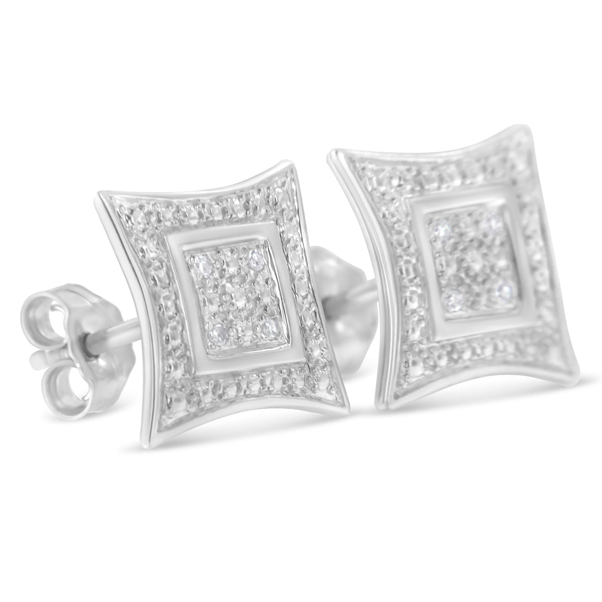 Pendientes con acento de diamante de plata de ley .925 con 4 piedras en forma de estrella de cuatro puntas con halo (Color H-I, Claridad I2-I3)