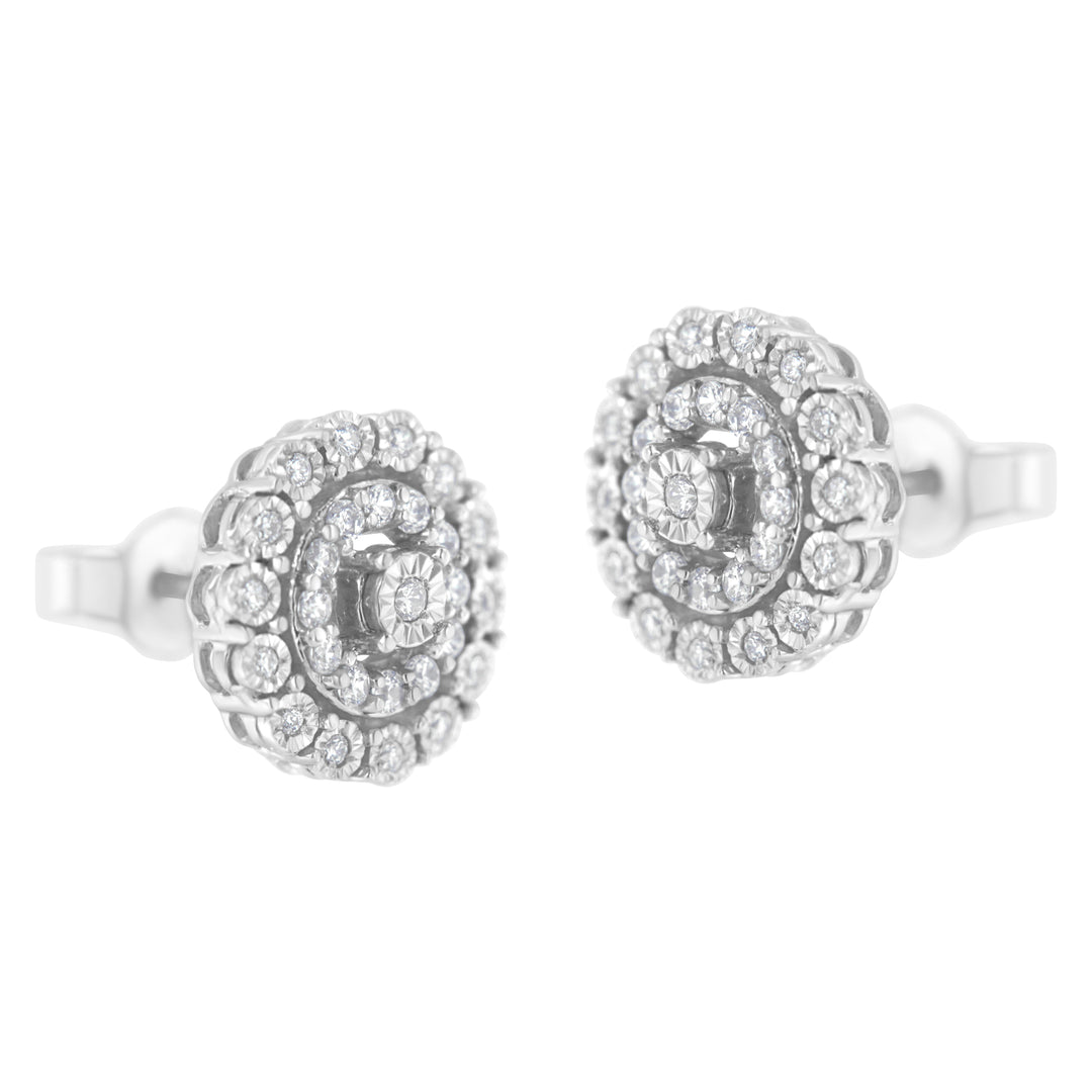10KT White Gold 1/2 cttw Double Halo Brilliant Round-Cut Diamond Stud Earrings (I-J Clarity, I2-I3 Color)