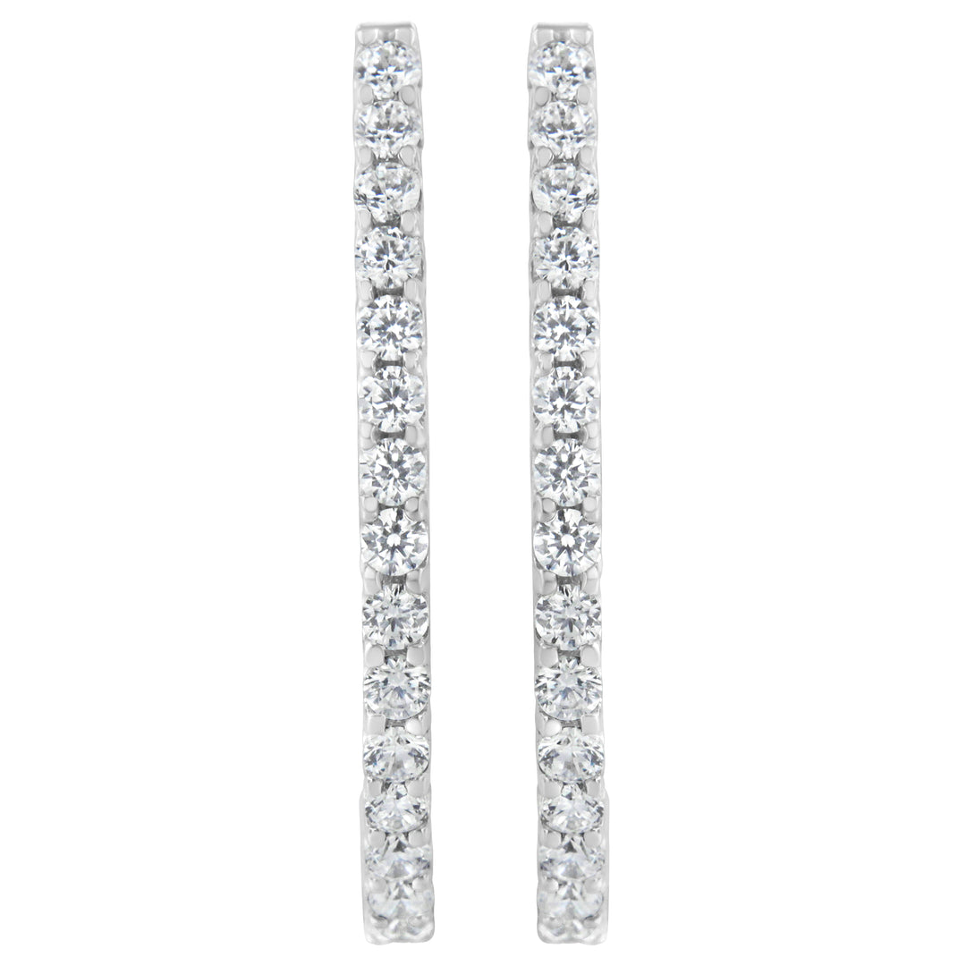 14K White Gold 2.0 Cttw Round Brilliant Cut Diamond Oblong Hinged Leverback Hoop Earrings (I-J Color, I1-I2 Clarity)