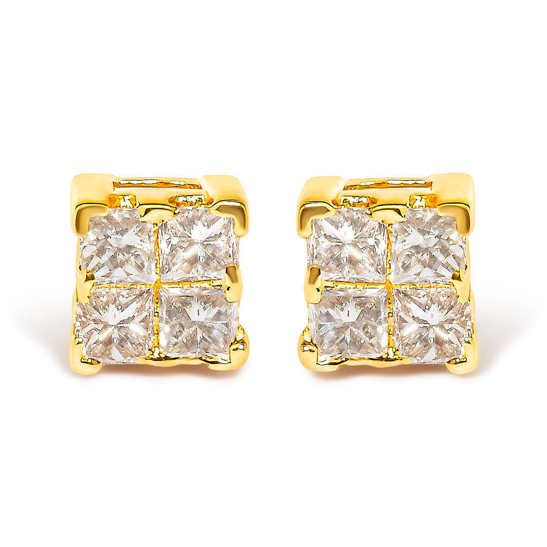10KT Yellow Gold Princess Diamond Stud Earring (1/4 cttw, J-K Color, I1-I2 Clarity)
