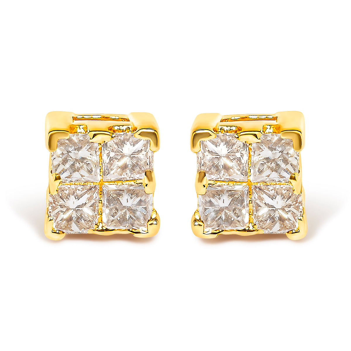Pendientes de oro amarillo de 10 quilates con diamante talla princesa (1/4 quilates en total, color J-K, claridad I1-I2)