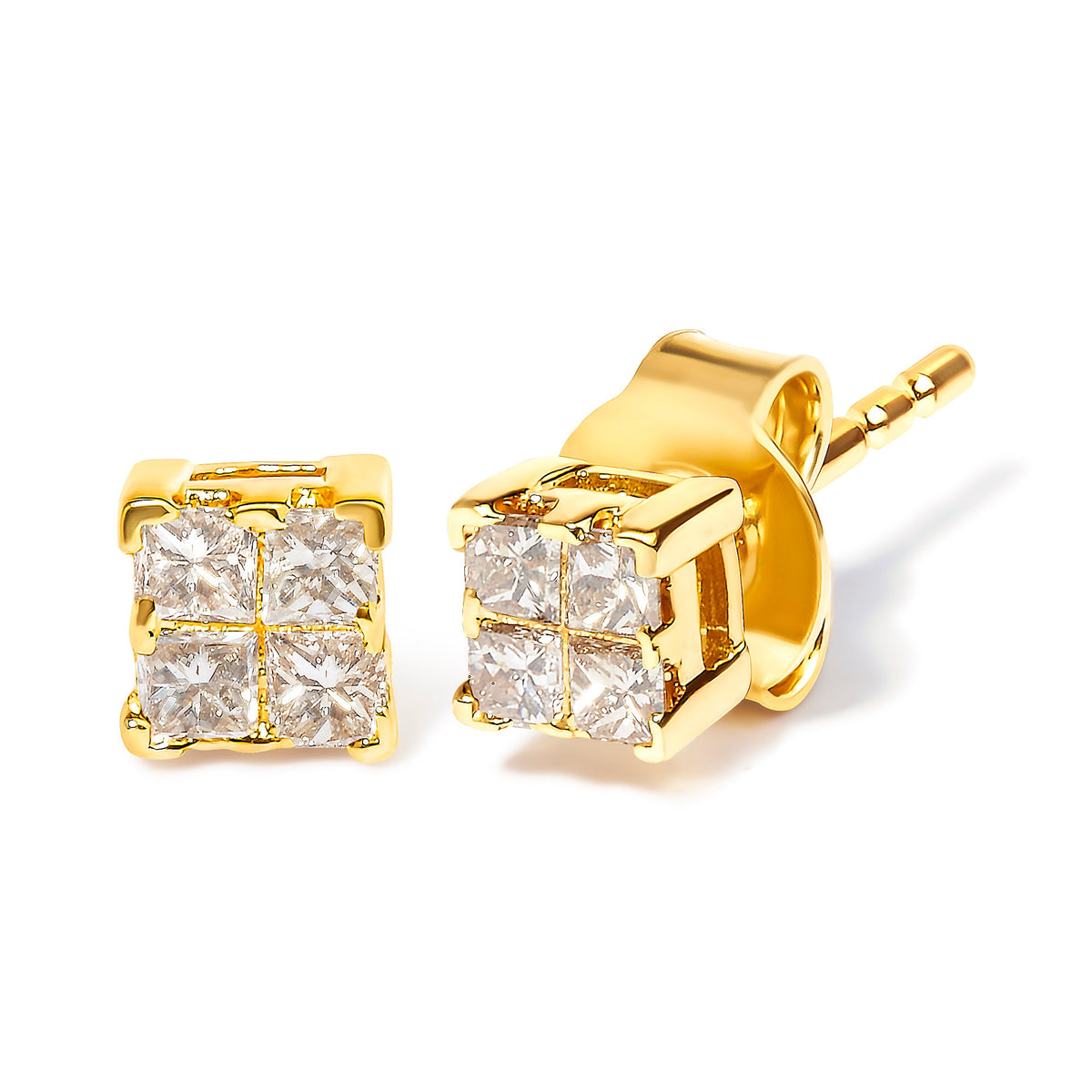 14K Yellow Gold 1/4 Cttw Invisible Set Princess-Cut Diamond Square Stud Earring (J-K Color, I1-I2 Clarity) - изображение 6 из 8