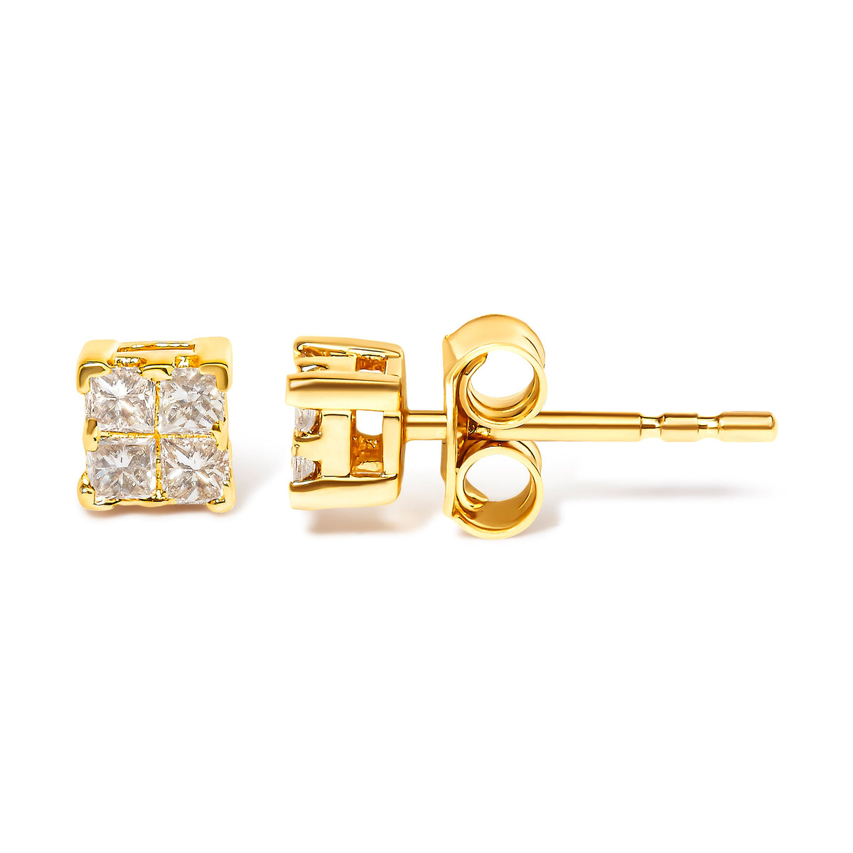 14K Yellow Gold 1/4 Cttw Invisible Set Princess-Cut Diamond Square Stud Earring (J-K Color, I1-I2 Clarity) - изображение 7 из 8