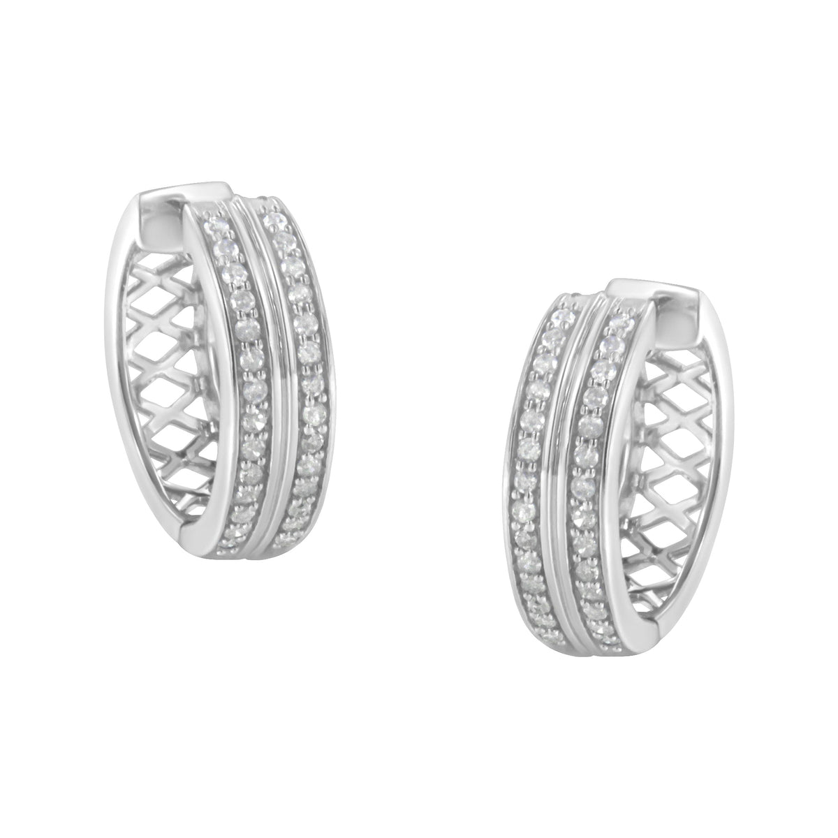 Arete de aro de diamante de oro blanco de 10K (1/2 quilate total, color I-J, claridad I2-I3)