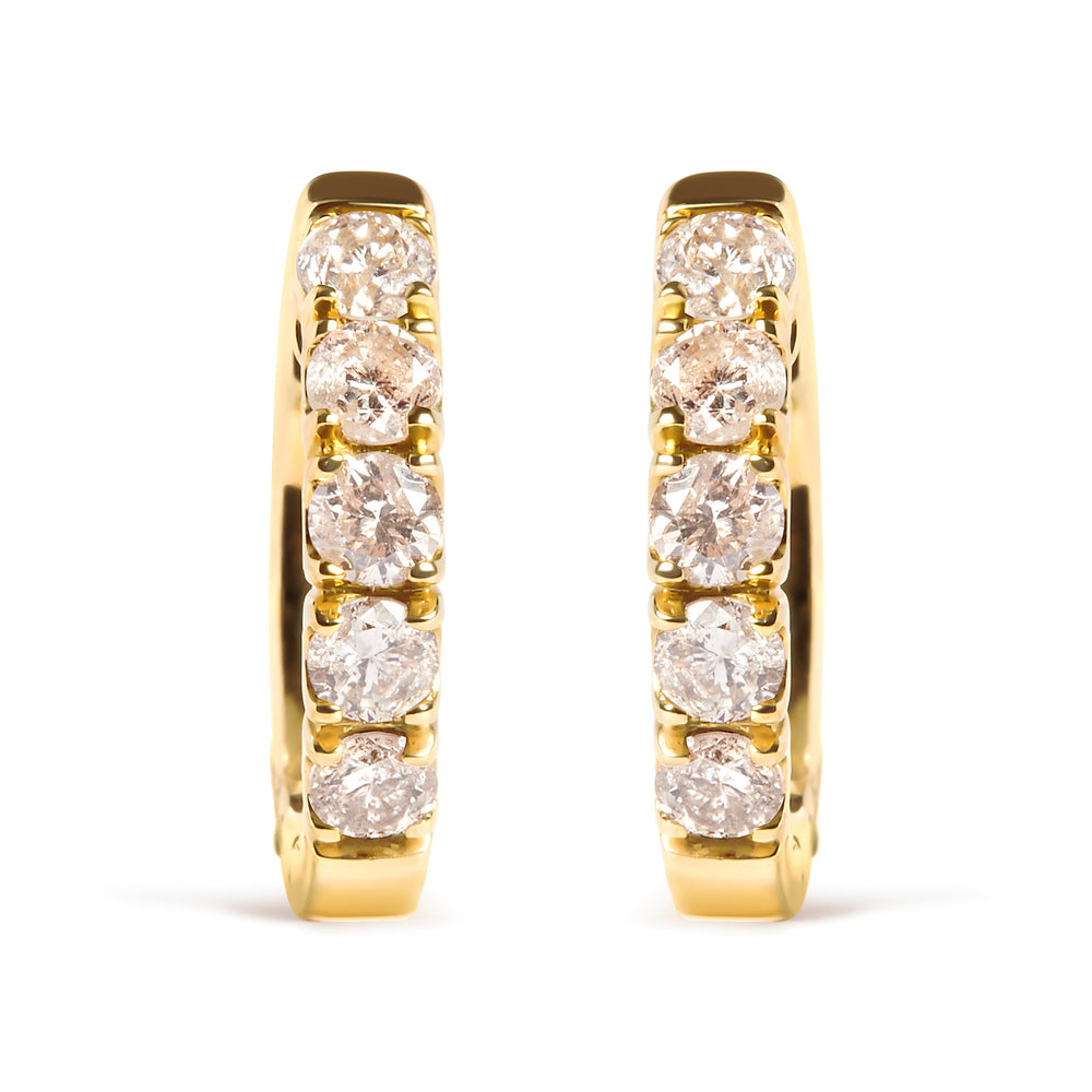 10K Yellow Gold 1/2 Cttw Round-Cut Diamond Hoop Earrings