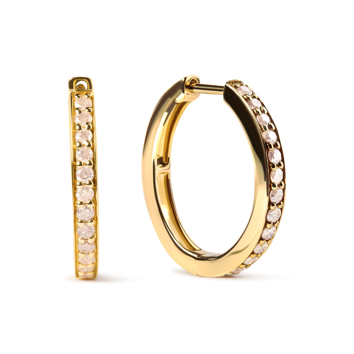 Pendientes de aro de oro amarillo de 10K con diamantes redondos de 1/2 quilate (Color I-J, Claridad I2-I3)
