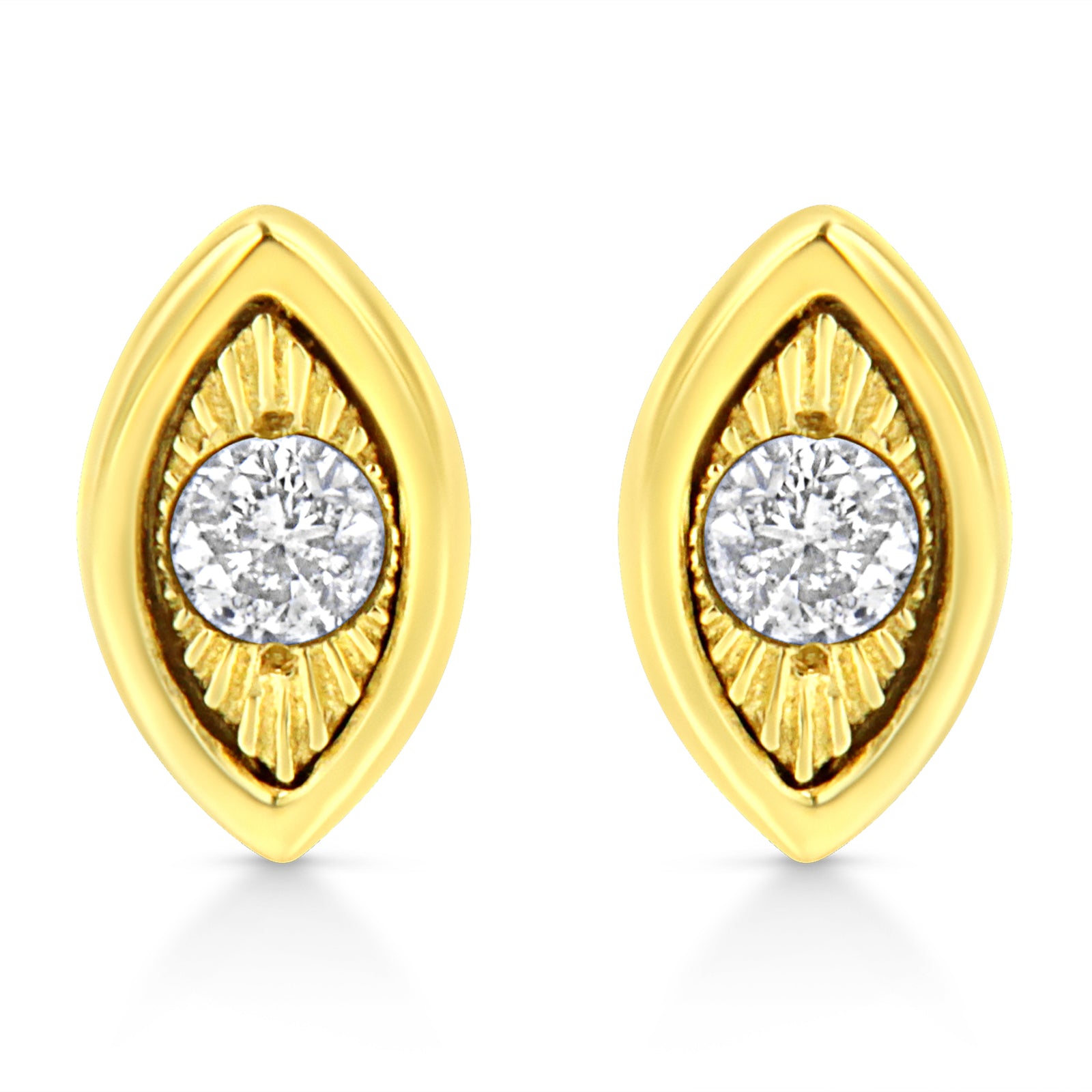 10K Yellow Gold Plated .925 Sterling Silver 1/10 Cttw Miracle-Set Diamond Circle Shape Stud Earrings (K-L Color, I2-I3 Clarity)