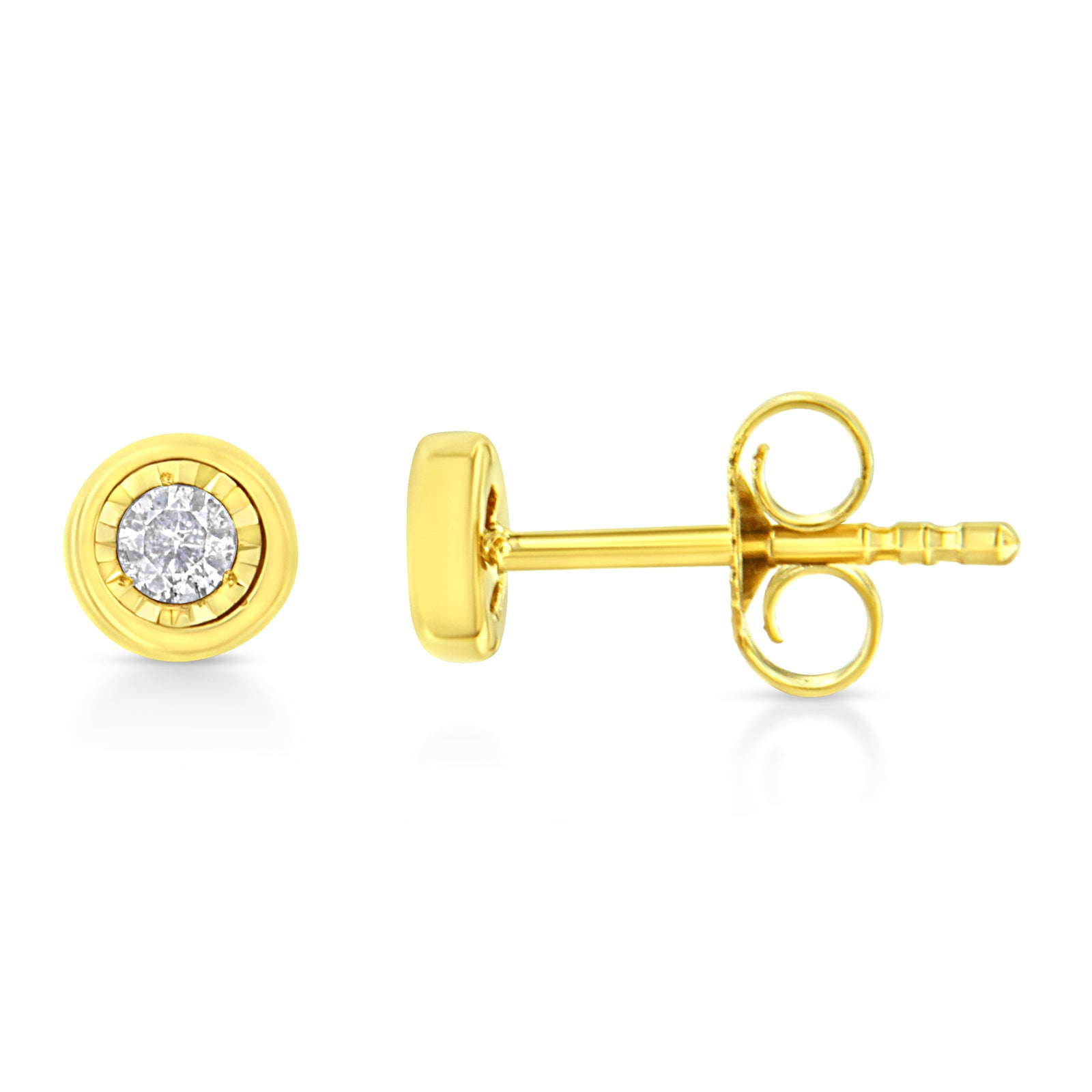 10K Yellow Gold Plated .925 Sterling Silver 1/10 Cttw Miracle-Set Diamond Circle Shape Stud Earrings (K-L Color, I2-I3 Clarity)