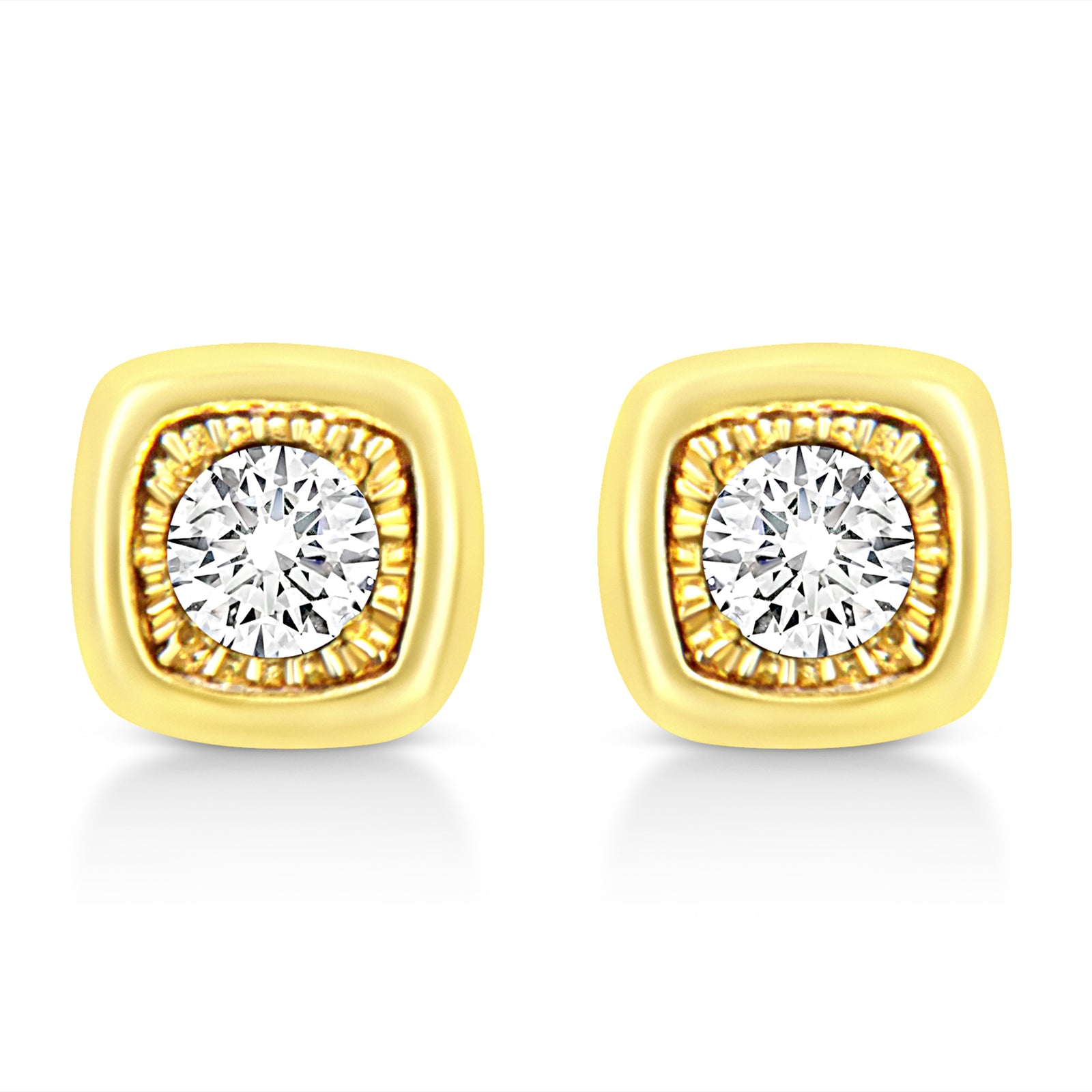 10K Yellow Gold Plated .925 Sterling Silver 1/10 Cttw Miracle-Set Diamond Circle Shape Stud Earrings (K-L Color, I2-I3 Clarity)