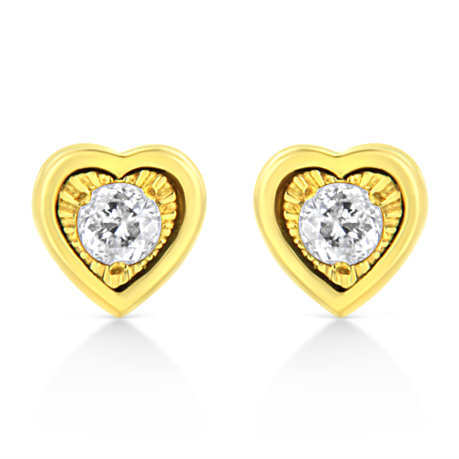 10K Yellow Gold Plated .925 Sterling Silver 1/10 Cttw Miracle-Set Diamond Circle Shape Stud Earrings (K-L Color, I2-I3 Clarity)