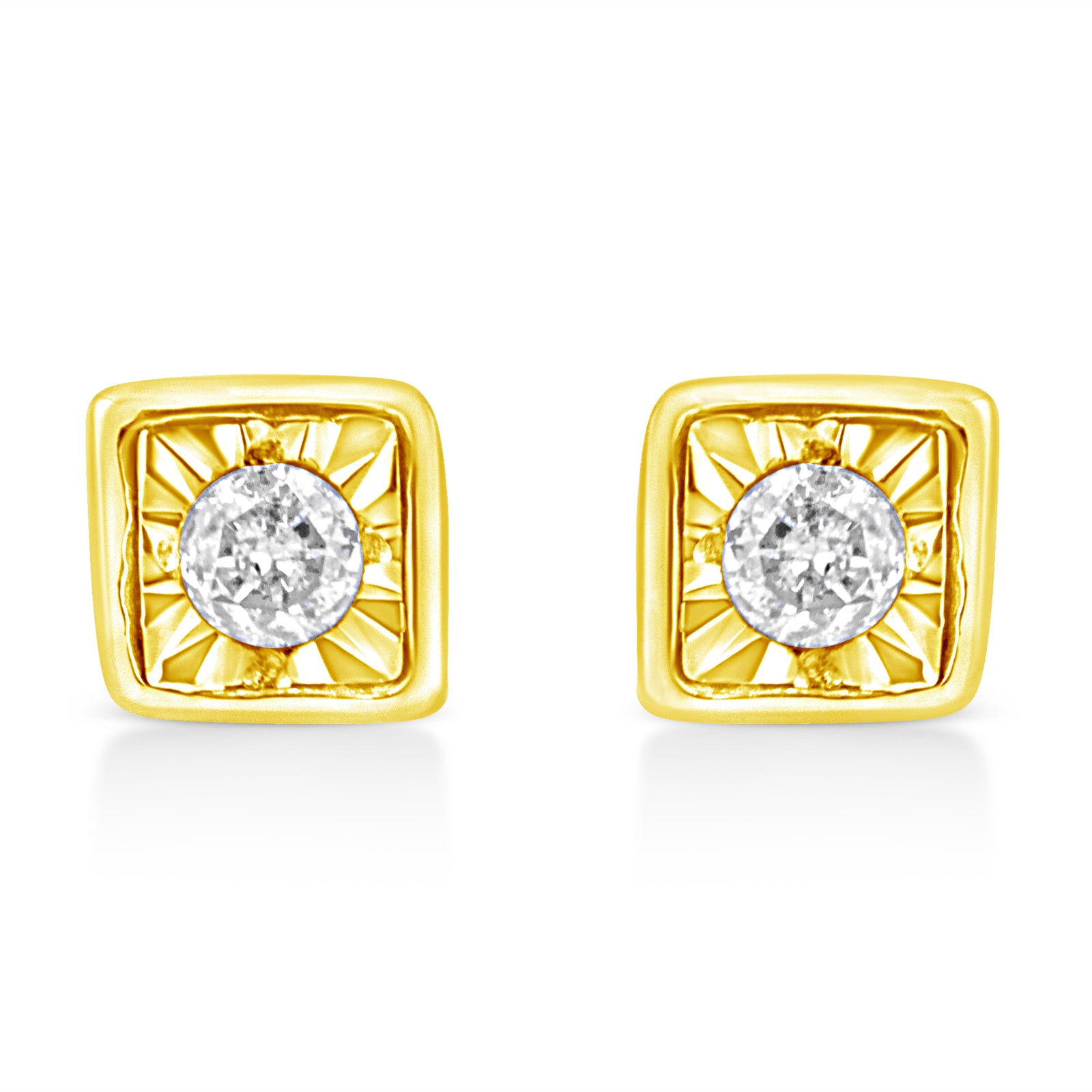 10K Yellow Gold Plated .925 Sterling Silver 1/10 Cttw Miracle-Set Diamond Circle Shape Stud Earrings (K-L Color, I2-I3 Clarity)