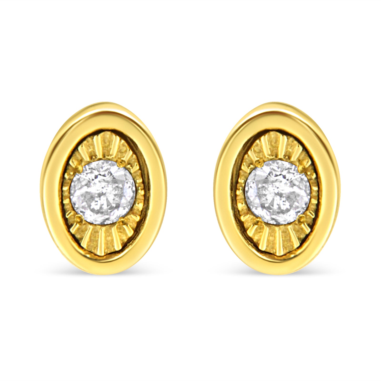 10K Yellow Gold Plated .925 Sterling Silver 1/10 Cttw Miracle-Set Diamond Circle Shape Stud Earrings (K-L Color, I2-I3 Clarity)