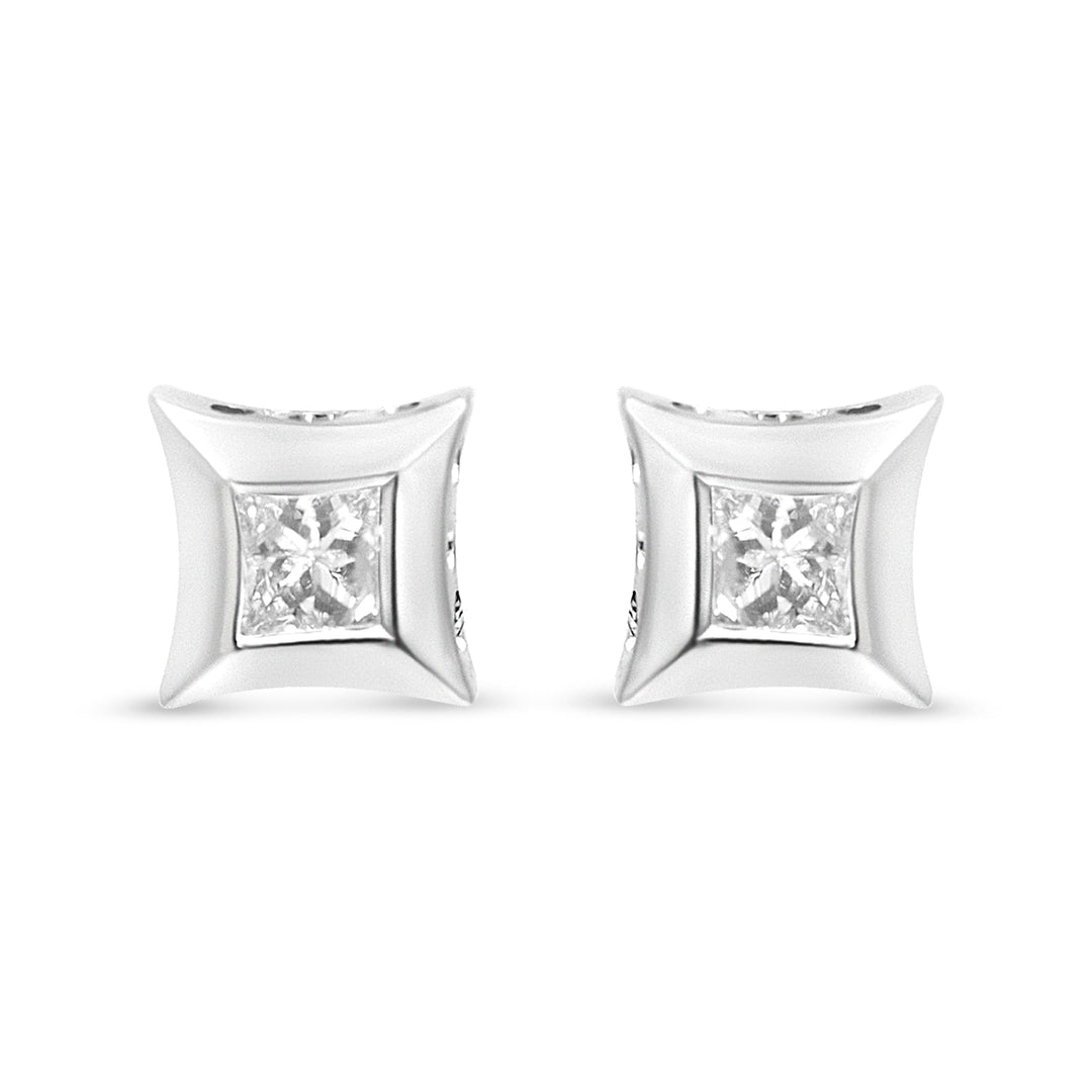 10K White Gold 1/3 Cttw Invisible Set Style Princess-Cut Diamond Stud Earrings (H-I Color, SI2-I1 Clarity)