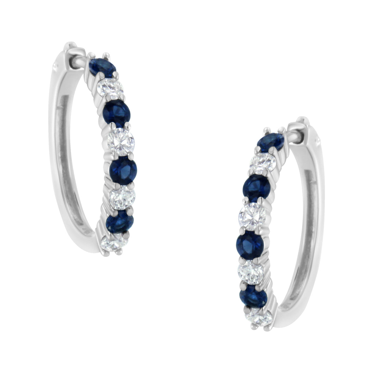 Pendientes de aro con cierre de palanca de oro blanco de 10K, diamante de ½ Cttw y zafiro azul de laboratorio de ½ Cttw (color H-I, claridad I1-I2)