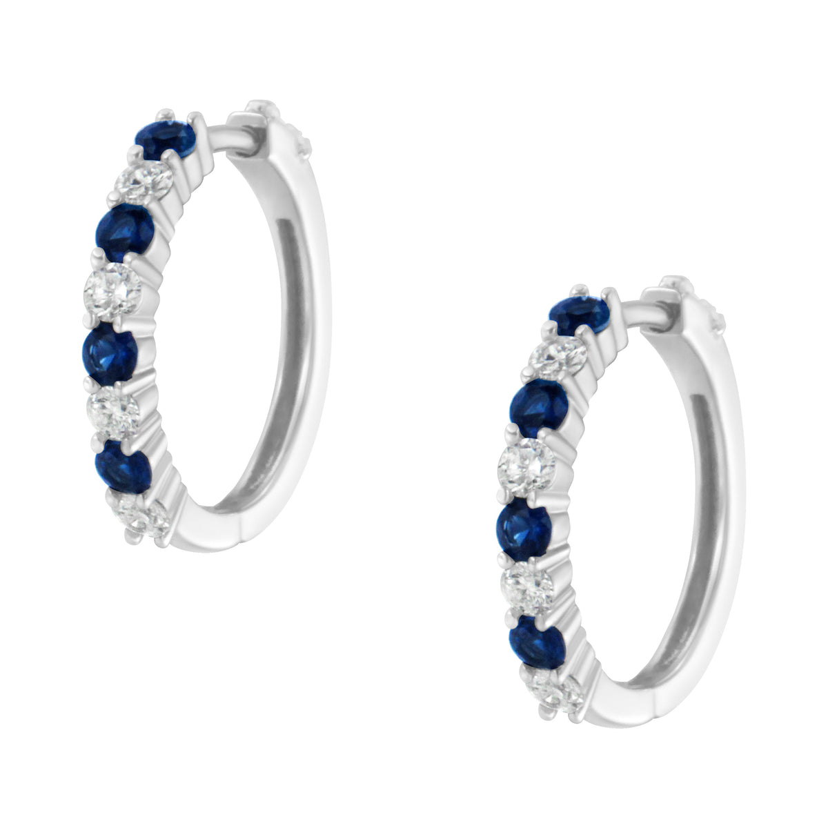 Pendientes de aro con cierre de palanca de oro blanco de 10K, diamante de ½ Cttw y zafiro azul de laboratorio de ½ Cttw (color H-I, claridad I1-I2)