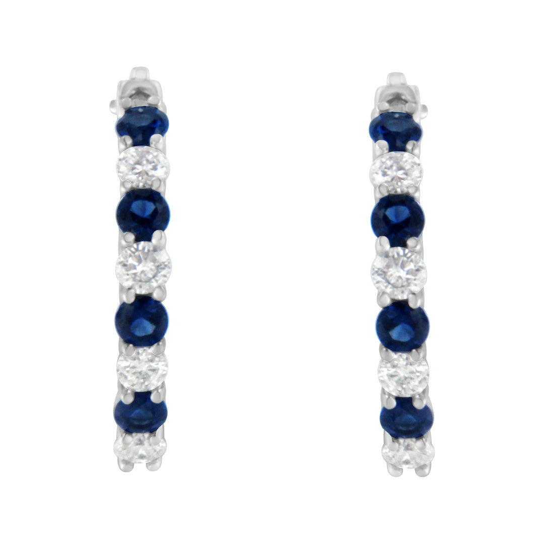 10K White Gold, Â½ Cttw Diamond, & Â½ Cttw Lab-Grown Blue Sapphire Leverback Hoop Earrings (H-I Color, I1-I2 Clarity)