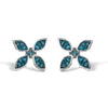 .925 Sterling Silver 1/3 Cttw Blue Diamond Floral Earrings
