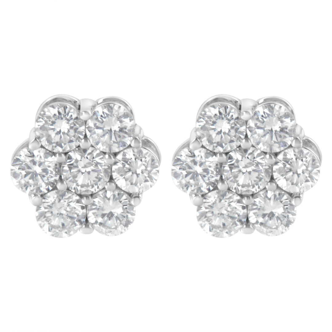 Sterling Silver 2 cttw Floral Composite 7 Stone Diamond Stud Earring (I-J, I1-I2)