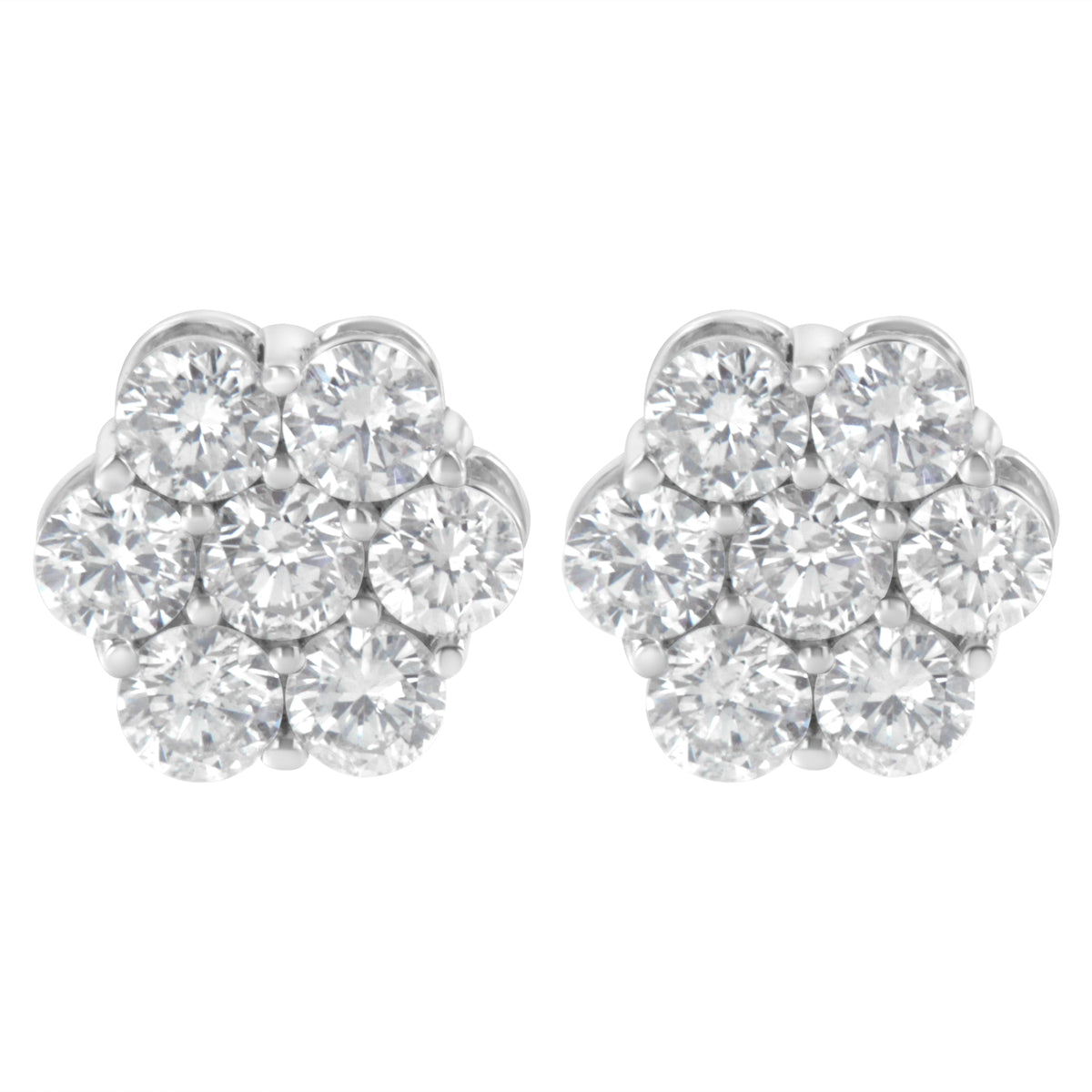 Sterling Silver 2 cttw Floral Composite 7 Stone Diamond Stud Earring (I-J, I1-I2)