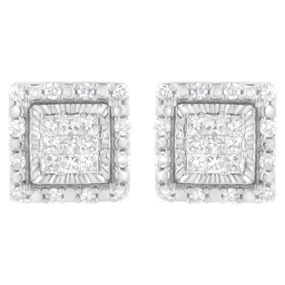 10K White Gold 1/2 cttw Invisible Set Princess-Cut Diamond Square Stud Earring (I-J Color, I1-I2 Clarity)