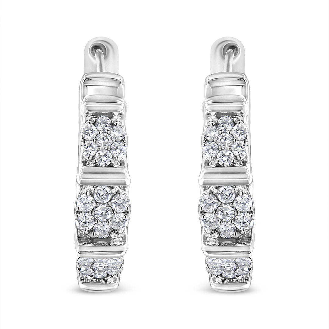 .925 Sterling Silver 1/2 Cttw Lab Grown Round Diamond Floral Cluster Hoop Earrings (F-G Color, SI1-SI2 Clarity)