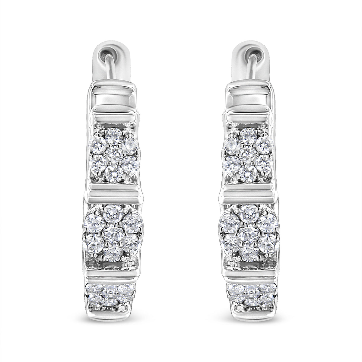 .925 Sterling Silver 1/2 Cttw Lab Grown Round Diamond Floral Cluster Hoop Earrings (F-G Color, SI1-SI2 Clarity)