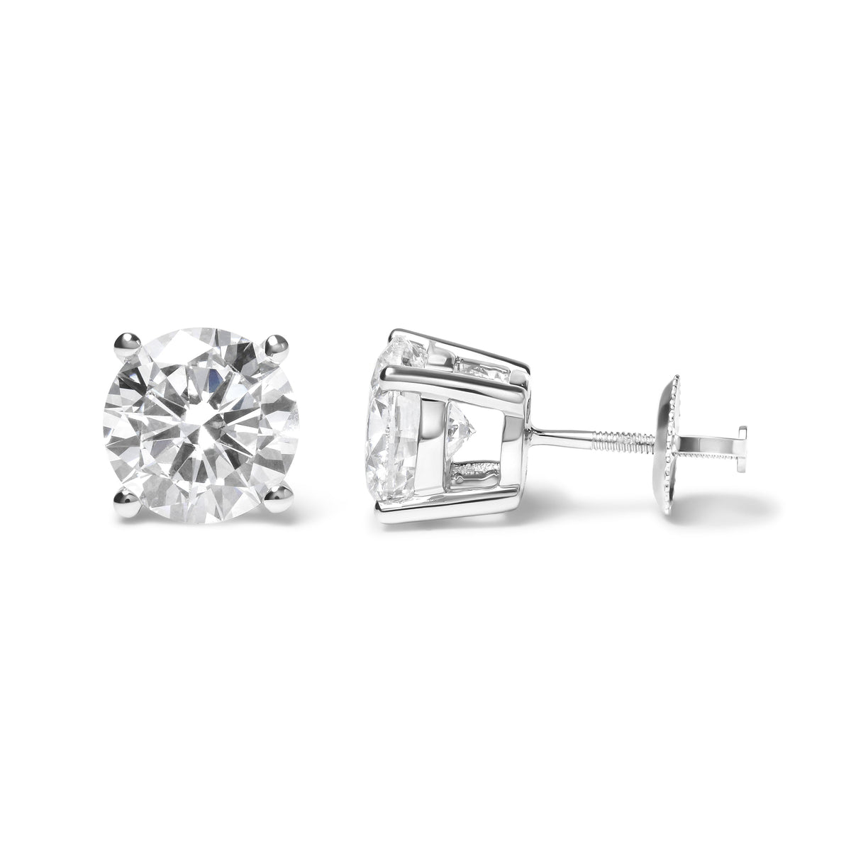 Pendientes IGI Certified de Oro Blanco de 14K, 5.00 Cttw, con Diamante Cultivado de Talla Brillante Redonda, Diseño Clásico de 4 Garras y Cierres de Rosca (Color F-G, Claridad SI1)