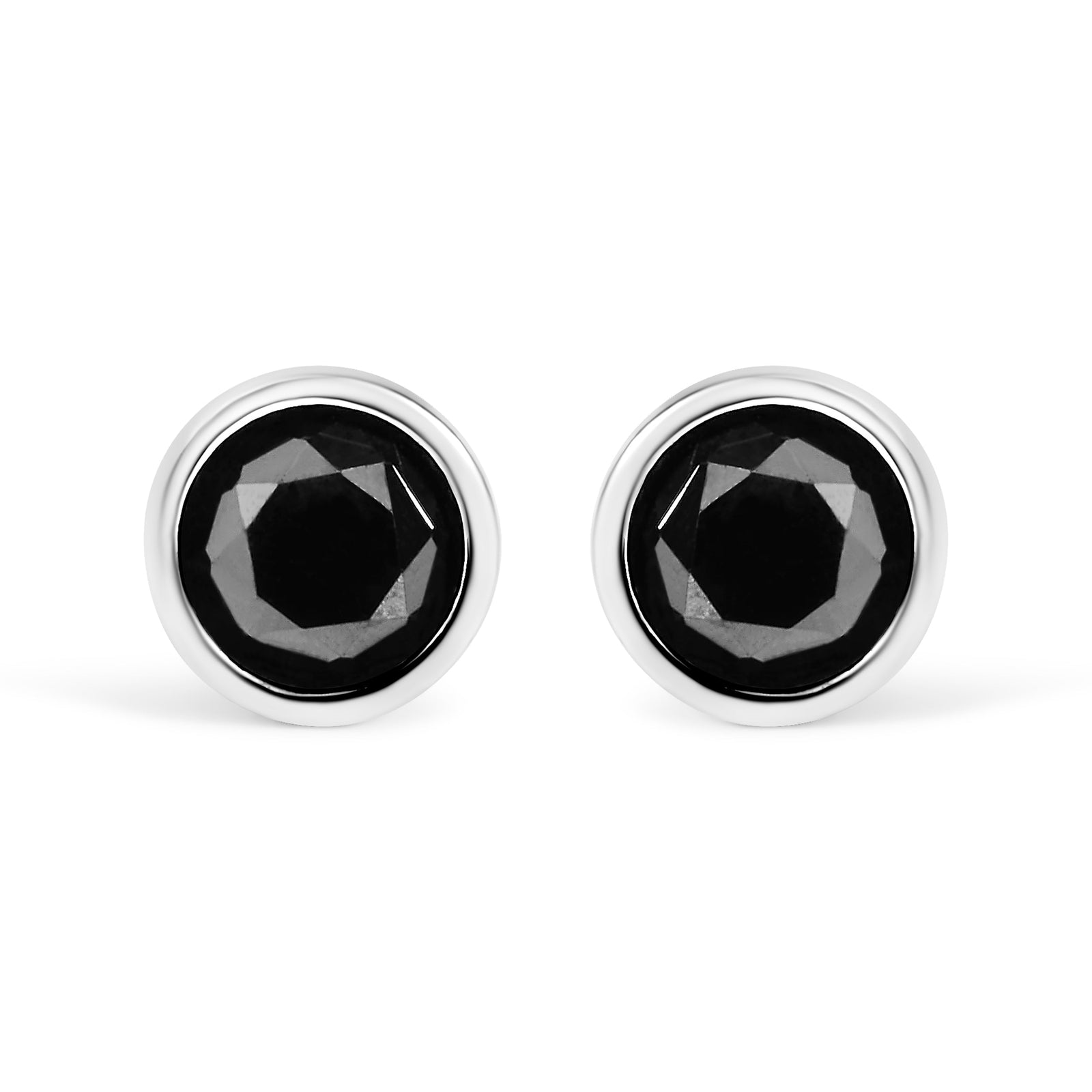 Pendientes de Plata Fina .925 con Diamantes Negros de 4.00 Qts. Talla Brillante Redonda, Engastados en Bisel, con Cierre de Rosca (Color Fantasía Mejorado, Claridad I2-I3)