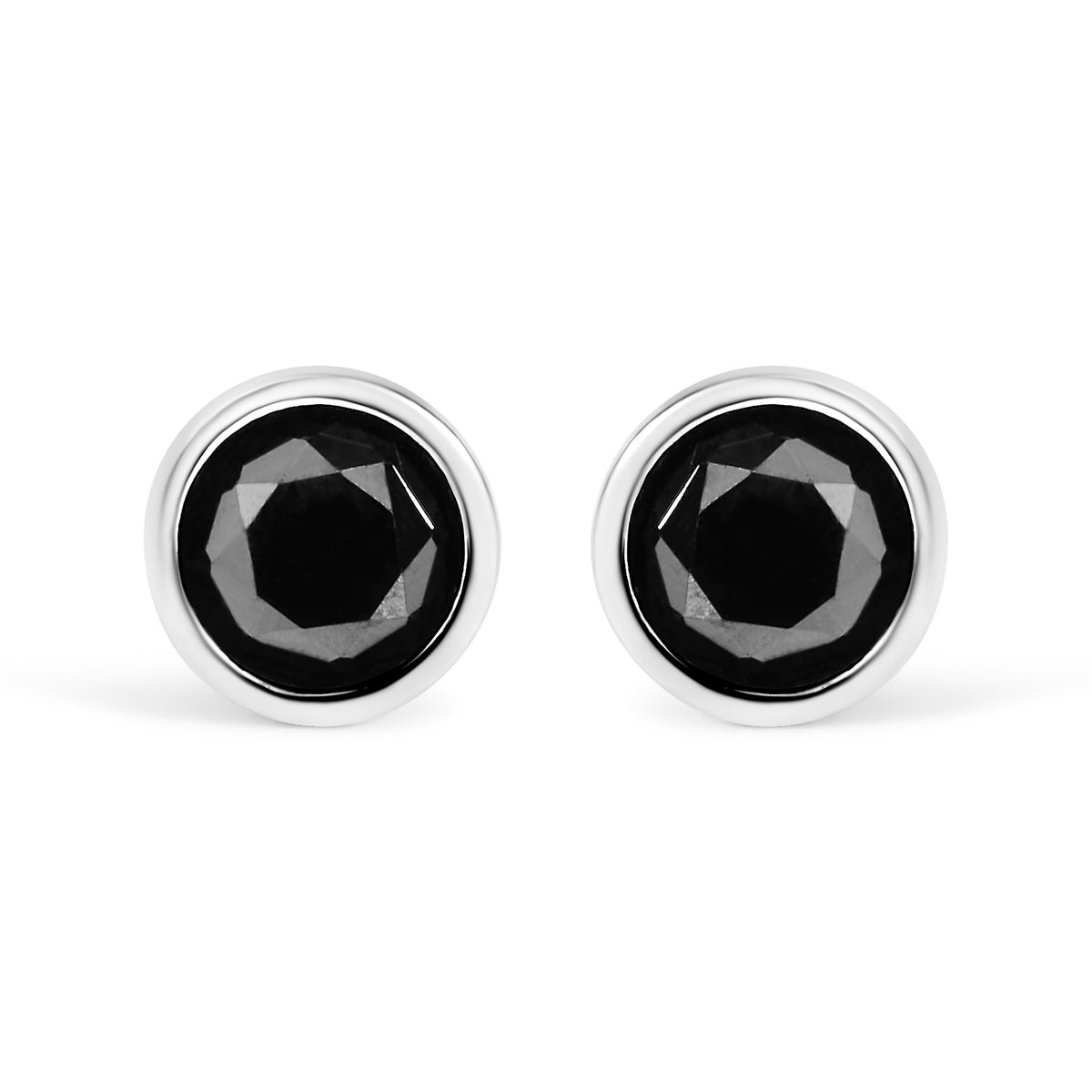 Pendientes de Plata Fina .925 con Diamantes Negros de 4.00 Qts. Talla Brillante Redonda, Engastados en Bisel, con Cierre de Rosca (Color Fantasía Mejorado, Claridad I2-I3)