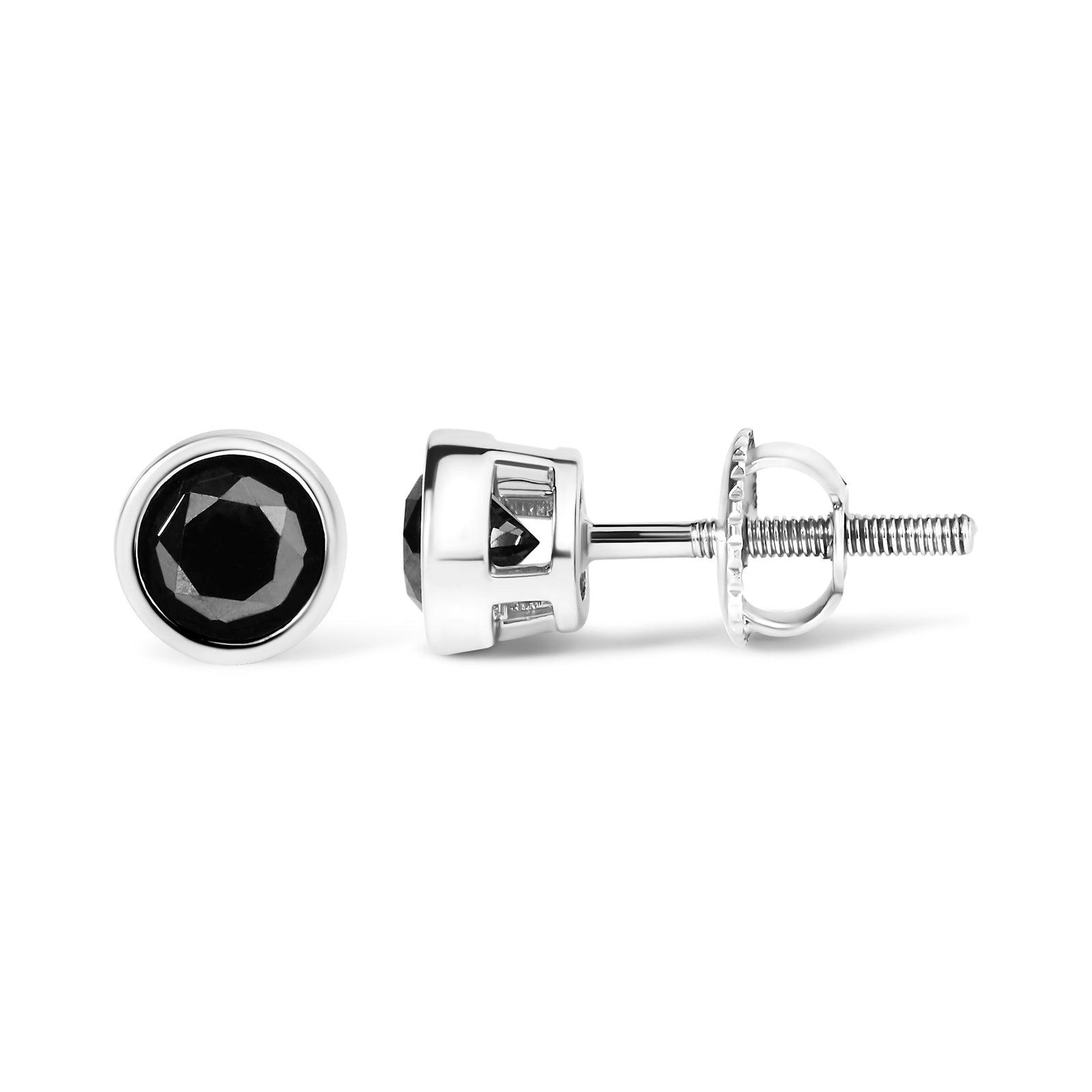 Pendientes de Plata Fina .925 con Diamantes Negros de 4.00 Qts. Talla Brillante Redonda, Engastados en Bisel, con Cierre de Rosca (Color Fantasía Mejorado, Claridad I2-I3)