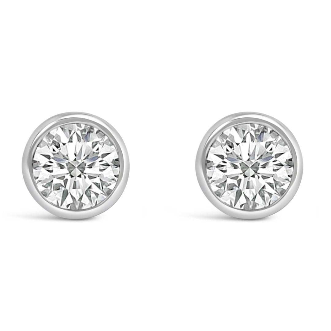 14K White Gold 1.0 Cttw Lab Grown Diamond Screw-Back Classic Bezel Solitaire Stud Earrings (G-H Color, VS2-SI1 Clarity)