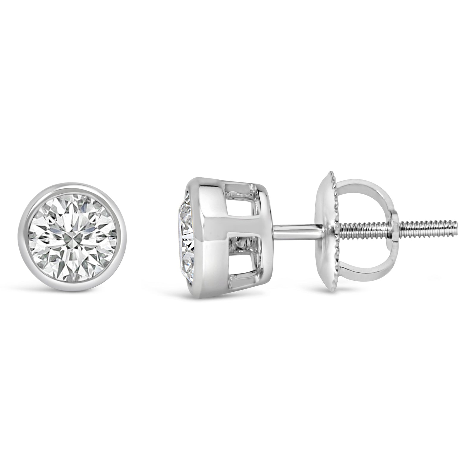 14K White Gold 1.0 Cttw Lab Grown Diamond Screw-Back Classic Bezel Solitaire Stud Earrings (G-H Color, VS2-SI1 Clarity)