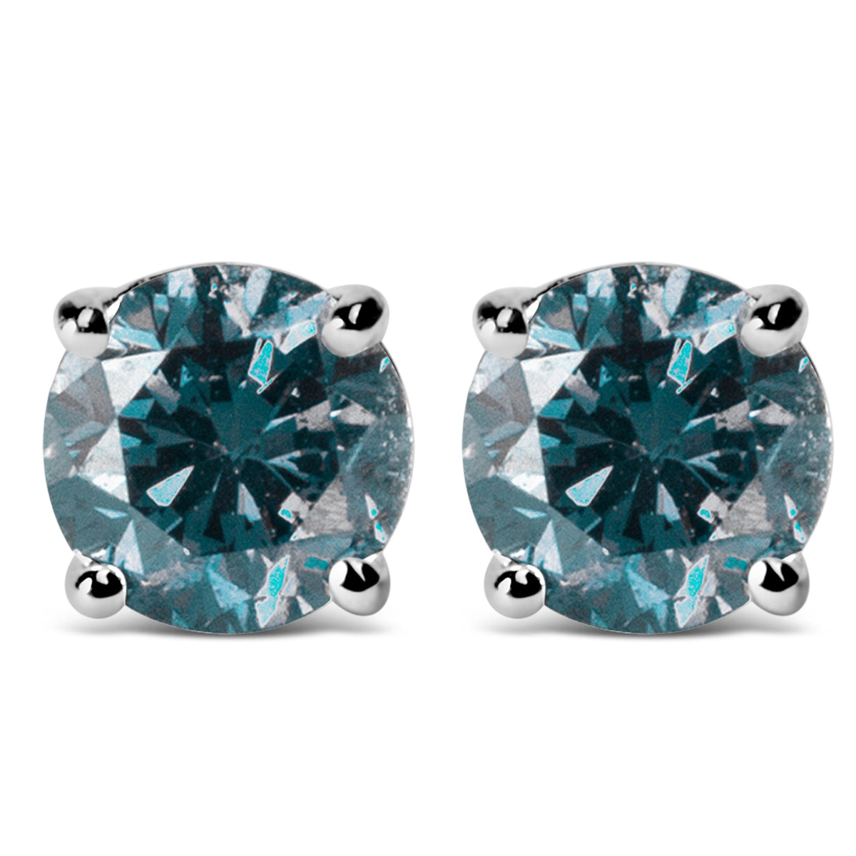 Pendientes de tuerca solitarios clásicos de oro blanco de 14 quilates con diamantes azules cultivados en laboratorio de talla brillante redonda de 1/2 quilate (Color azul, Claridad VVS2-VS1)